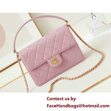 Chanel Grained Calfskin & Gold-Tone Metal Flap Bag with Top Handle Pink 2025 - Click Image to Close